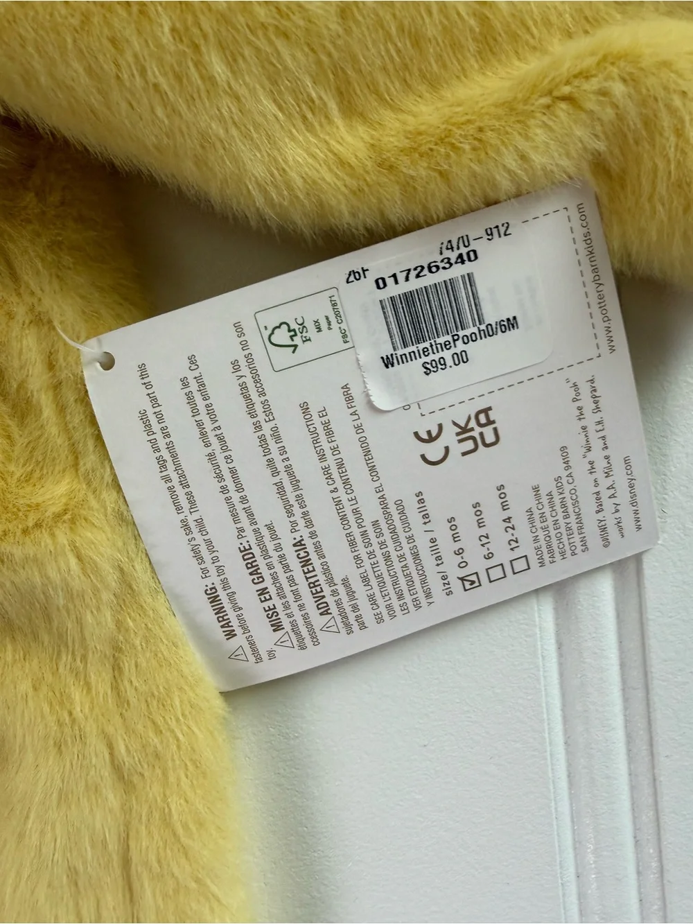 Pottery Barn Kids Baby Disney Winnie the Pooh Halloween Costume 0-6 M NEW 2099